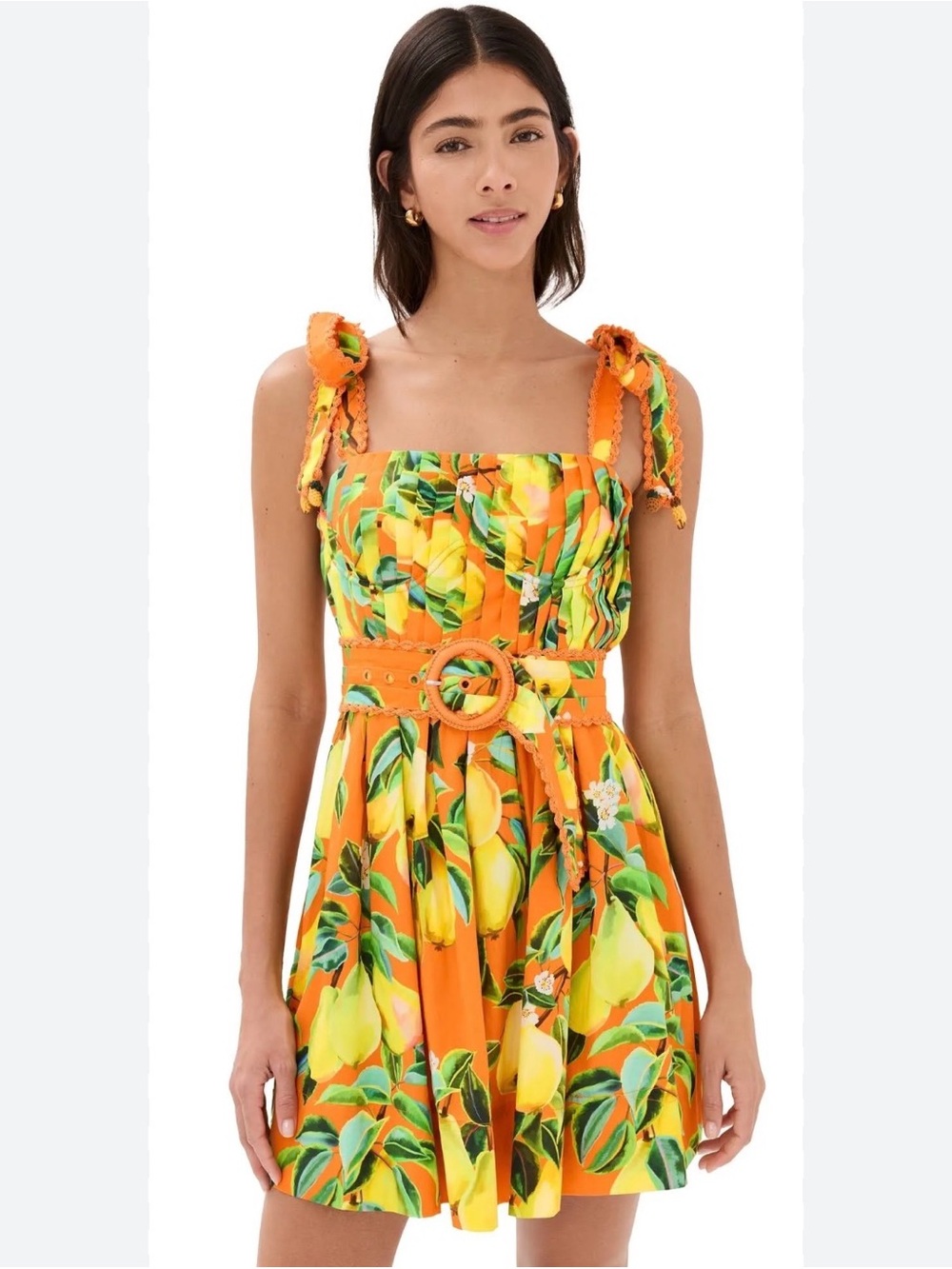 FARM Rio Orange Multi Lemon-Print Mini Dress